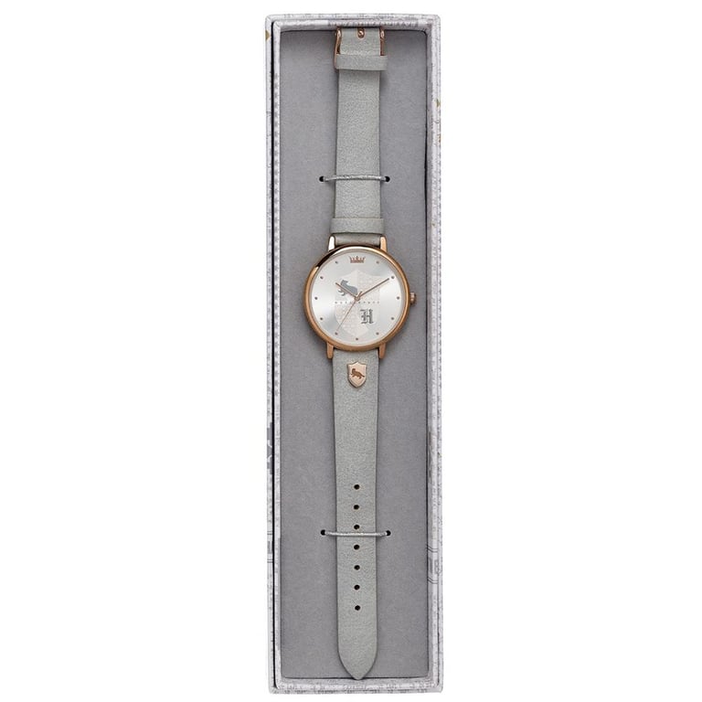 Harry Potter Hufflepuff Ladies Rose Gold Plated Watch with Grey Leather Strap