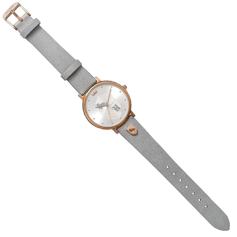 Harry Potter Hufflepuff Ladies Rose Gold Plated Watch with Grey Leather Strap