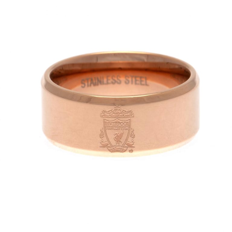 Liverpool FC Rose Gold Plated Engraved Crest Ring - Medium Size Stainless Steel Band