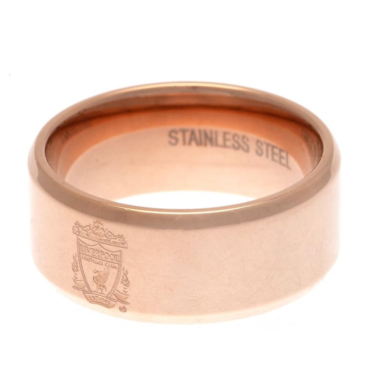 Liverpool FC Rose Gold Plated Engraved Crest Ring - Medium Size Stainless Steel Band