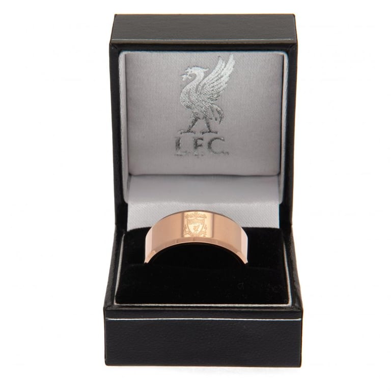 Liverpool FC Rose Gold Plated Engraved Crest Ring - Medium Size Stainless Steel Band