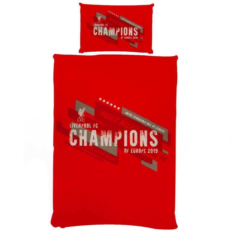 Liverpool FC Champions of Europe Single Duvet Set - Polyester Cotton Blend, Machine Washable, 2019 Design
