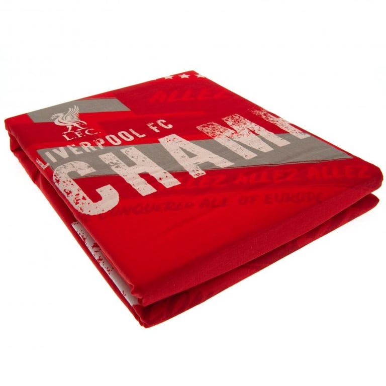 Liverpool FC Champions of Europe Single Duvet Set - Polyester Cotton Blend, Machine Washable, 2019 Design
