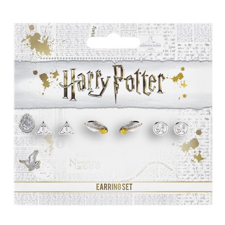 Harry Potter Silver Plated Earrings Set - Deathly Hallows, 9 & 3 Quarters, Golden Snitch