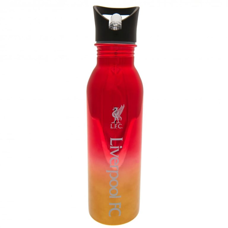 Liverpool FC UV Metallic Stainless Steel Drinks Bottle - Camping Style Water Bottle with Screw Top Lid and Clear Drinking Spout