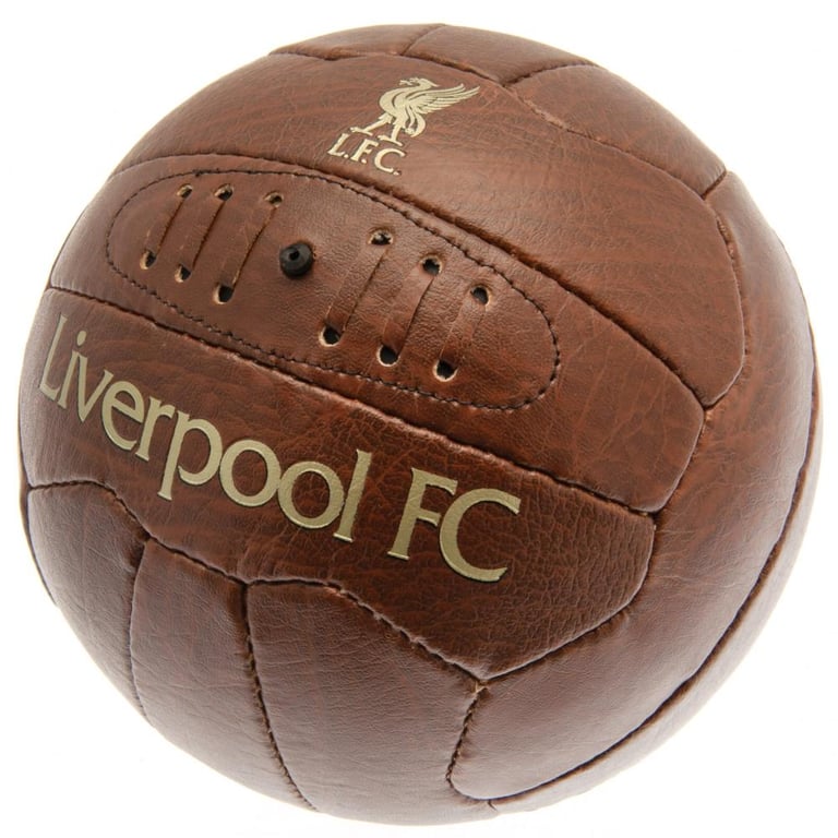 Liverpool FC Faux Leather 18 Panel Retro Football with Gold Debossed Print and Stitched Design