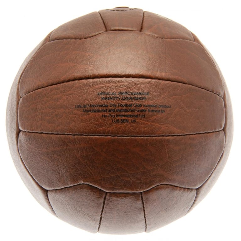 Manchester City FC Faux Leather Heritage Football - 18 Panel Retro Style Ball with Gold Debossed Crest