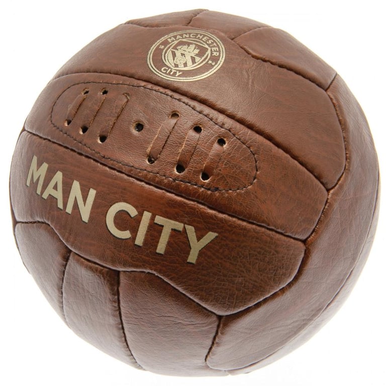 Manchester City FC Faux Leather Heritage Football - 18 Panel Retro Style Ball with Gold Debossed Crest