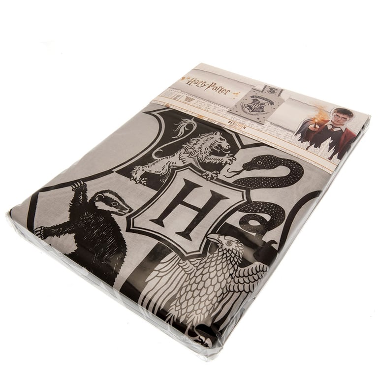 Harry Potter Hogwarts Single Bed Duvet Set - 100 Cotton Grey Quilt Cover and Pillowcase