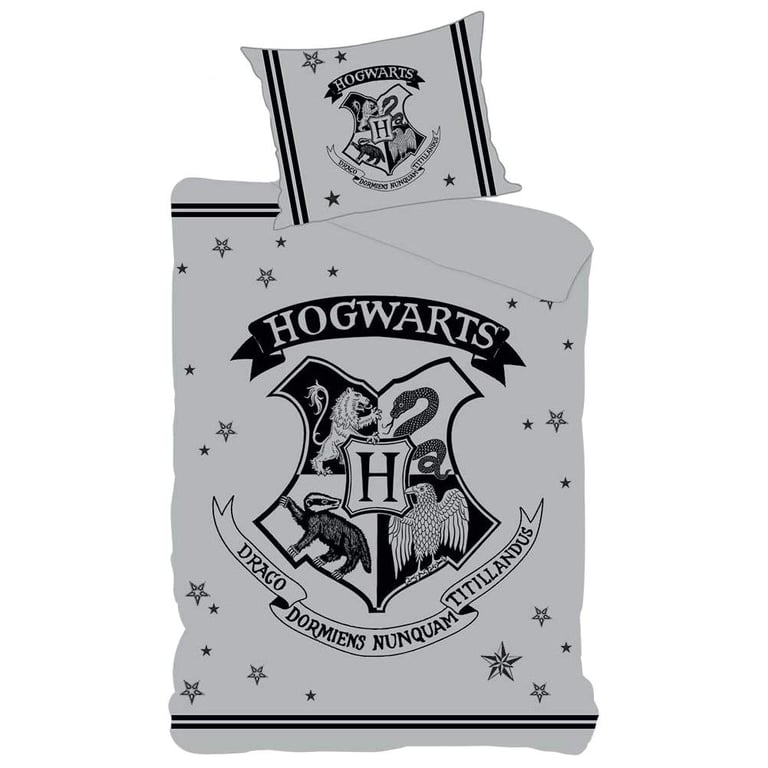Harry Potter Hogwarts Single Bed Duvet Set - 100 Cotton Grey Quilt Cover and Pillowcase