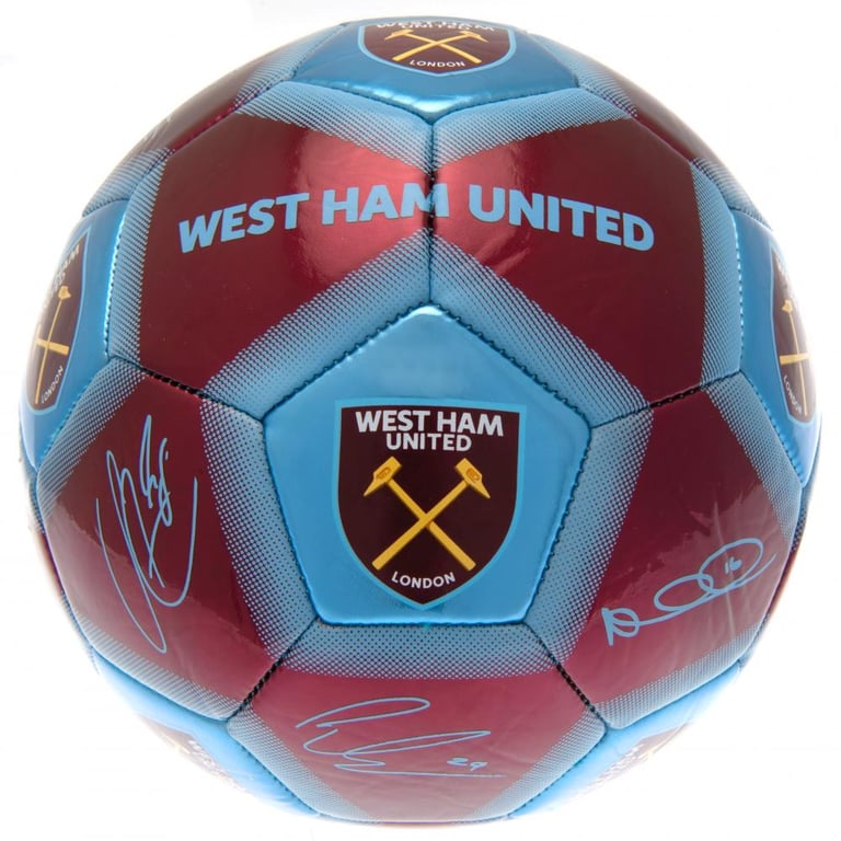 West Ham United FC 32 Panel Metallic Finish Football with Hammers Crest and Player Signature Prints