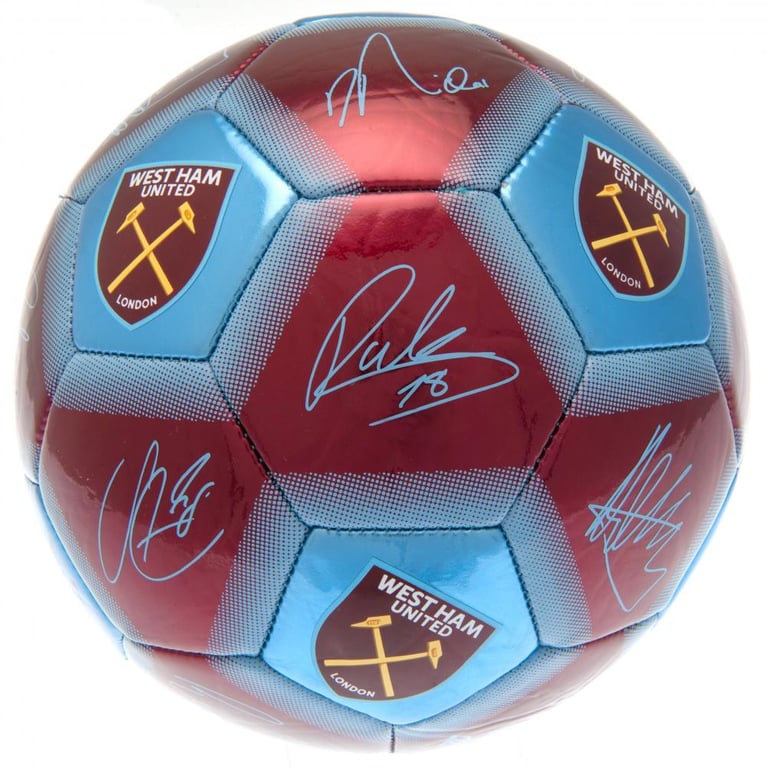 West Ham United FC 32 Panel Metallic Finish Football with Hammers Crest and Player Signature Prints