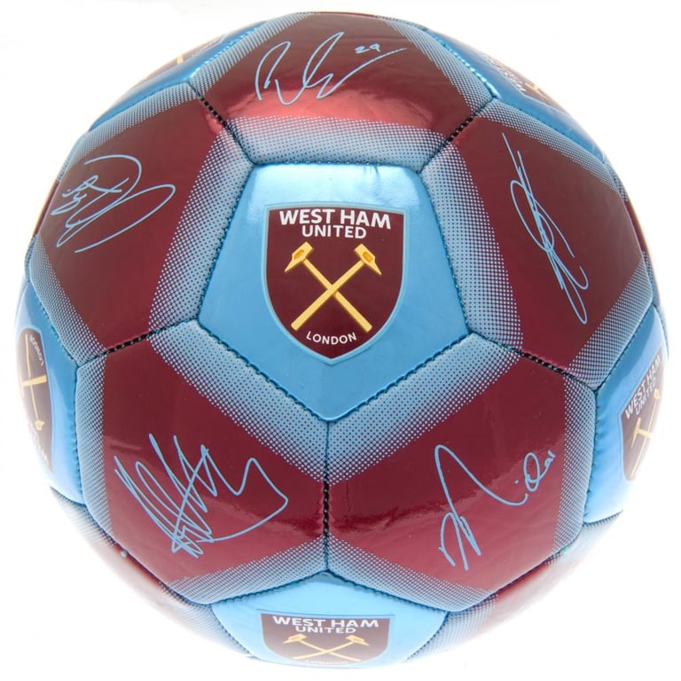 West Ham United FC 32 Panel Metallic Finish Football with Hammers Crest and Player Signature Prints
