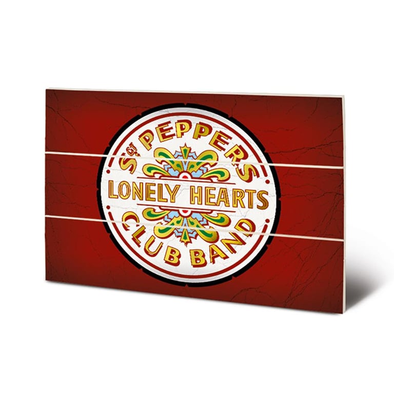 The Beatles Sgt. Pepper Wood Print - High Resolution Artwork on Red Background