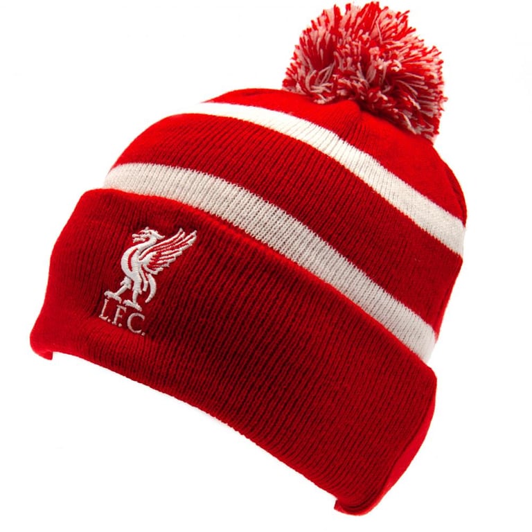 Liverpool FC Breakaway Youths Red Bobble Beanie Hat with LFC Crest Embroidery