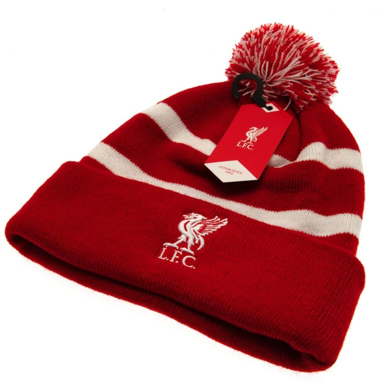 Liverpool FC Breakaway Youths Red Bobble Beanie Hat with LFC Crest Embroidery