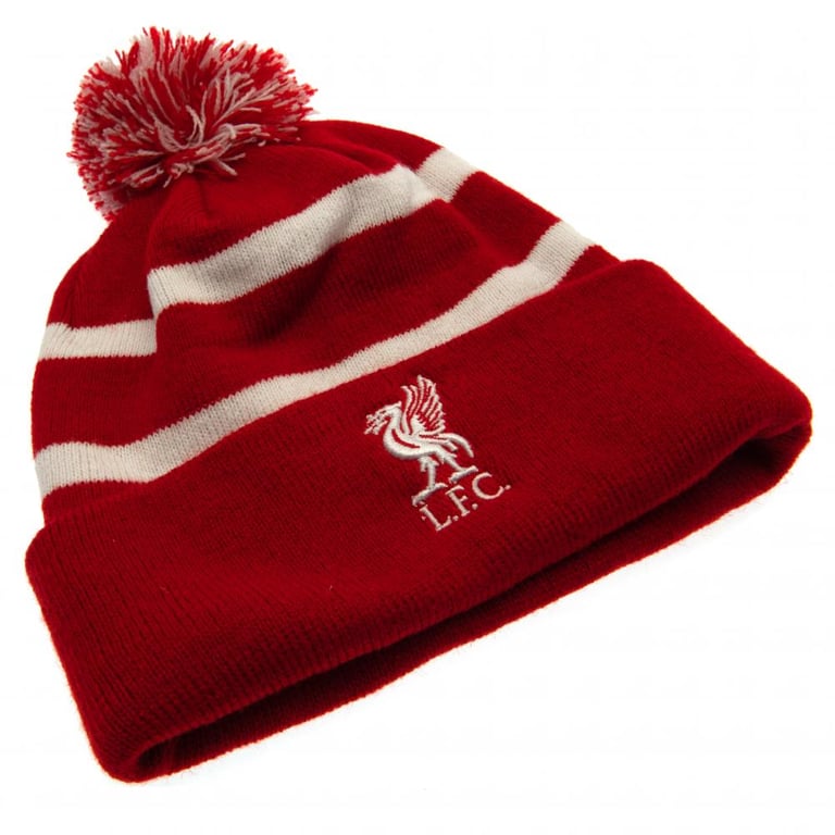 Liverpool FC Breakaway Youths Red Bobble Beanie Hat with LFC Crest Embroidery