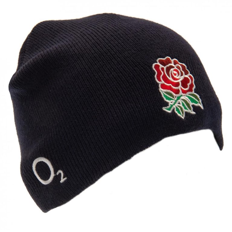 Navy Blue Umbro RFU Crest Beanie - Dome Style Knitted Rugby Hat with Full Colour Embroidery
