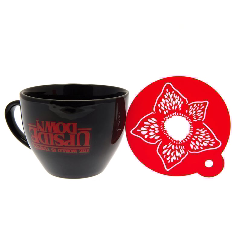 Stranger Things Ceramic Cappuccino Mug with Demogorgon Stencil Set