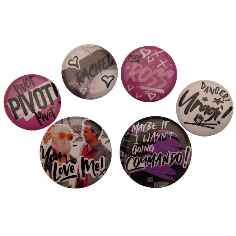 Friends Doodle Badge Set - Ideal School Bag Accessories with Safety Pin Fixing