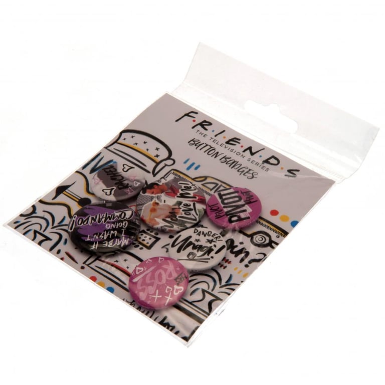 Friends Doodle Badge Set - Ideal School Bag Accessories with Safety Pin Fixing