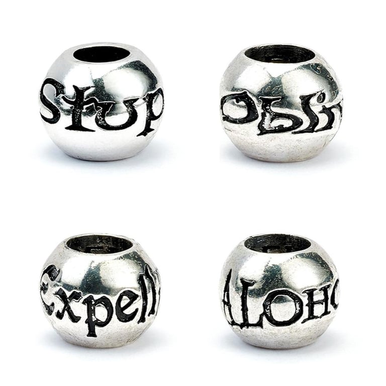 Harry Potter Silver Plated Spell Bead Charm Set - Includes Expelliarmus, Stupefy, Alohomora & Obliviate Charms