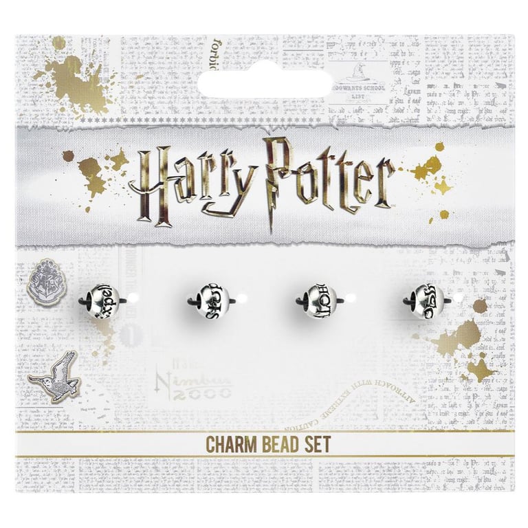 Harry Potter Silver Plated Spell Bead Charm Set - Includes Expelliarmus, Stupefy, Alohomora & Obliviate Charms