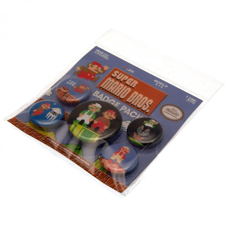 Super Mario Retro Button Badge Set - Collectible Safety Pin Badges for School Bags & Clothing