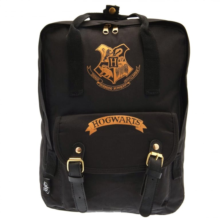 Harry Potter Hogwarts Crest Premium Black Backpack with Magnetic Buckle and Laptop Pocket