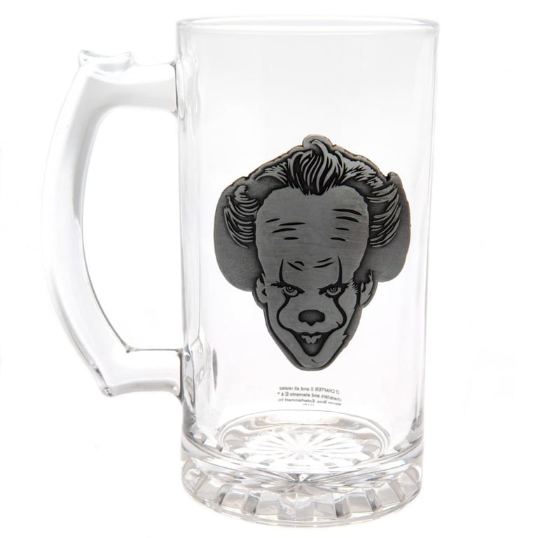 IT Glass Tankard - Antique Silver Design Heavy Stein Glass with Pennywise Badge