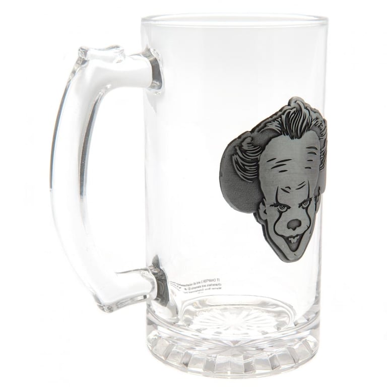IT Glass Tankard - Antique Silver Design Heavy Stein Glass with Pennywise Badge