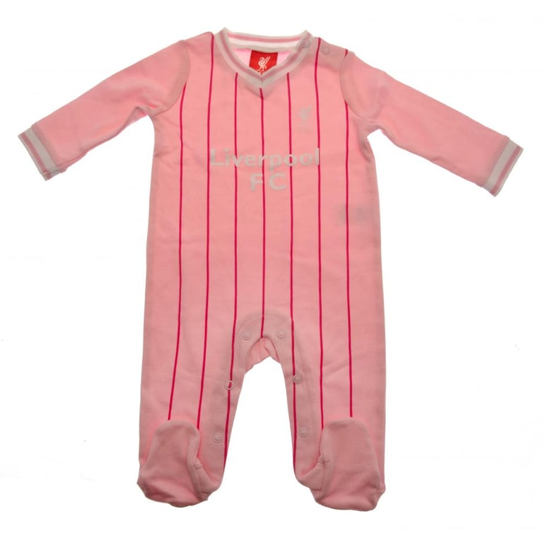 Liverpool FC Baby Pink Red Pinstripe Sleepsuit 6/9 Months Soft Cotton sleepsuit with Embroidered Crest and Club Print.