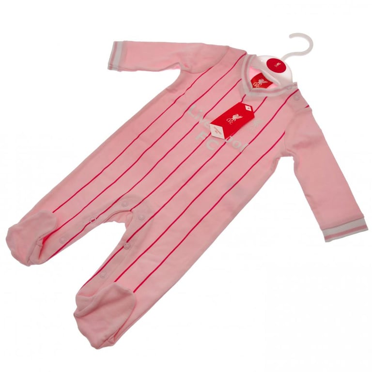 Liverpool FC Baby Pink Red Pinstripe Sleepsuit 6/9 Months Soft Cotton sleepsuit with Embroidered Crest and Club Print.