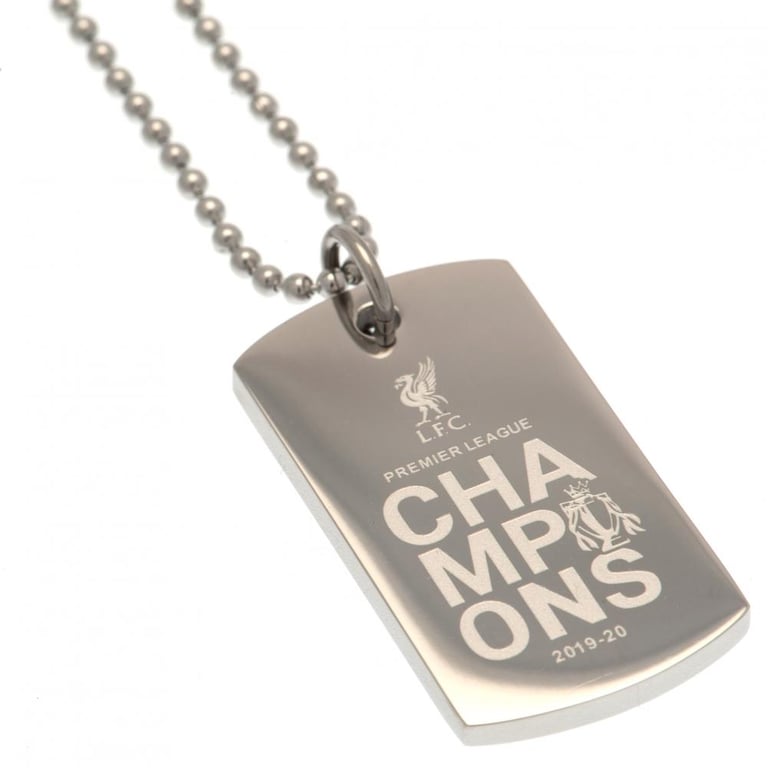Liverpool FC Premier League Champions Stainless Steel Engraved Dog Tag - Chrome Finish