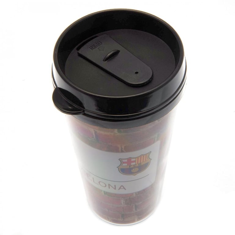 FC Barcelona Street Sign Travel Mug - Brick Wall Design Plastic Cup with Camp Nou Crest