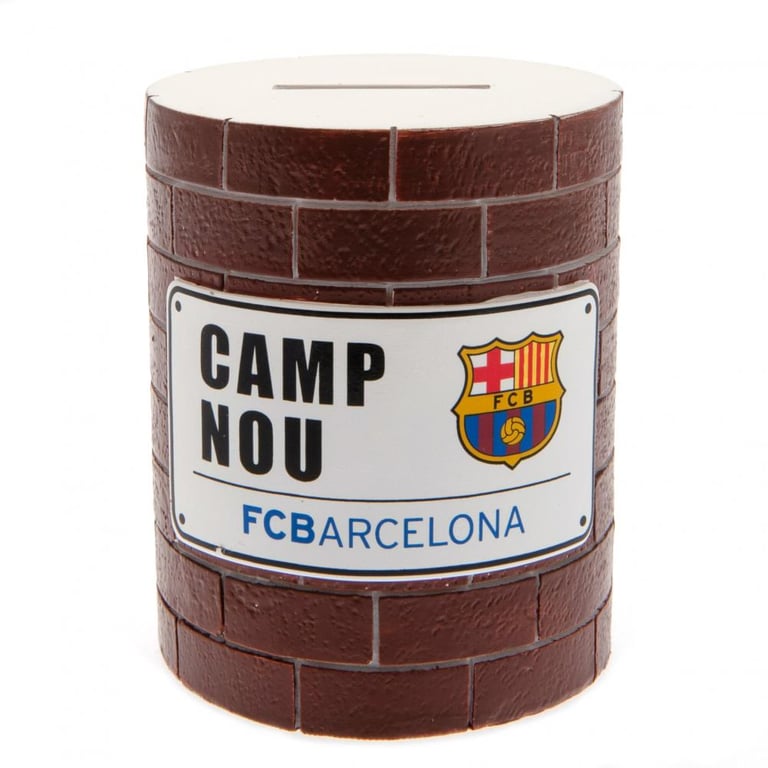 FC Barcelona Resin Twist Open Money Box - 3D Brick Wall Design with FCB Crest