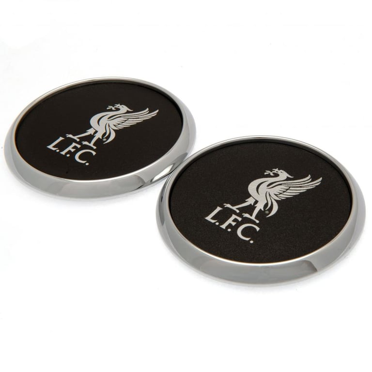 Liverpool FC 2pk Premium PU Coasters with Silver Liverbird & Polished Edge