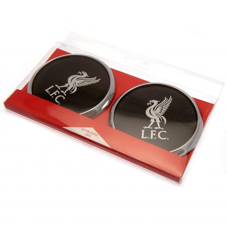 Liverpool FC 2pk Premium PU Coasters with Silver Liverbird & Polished Edge
