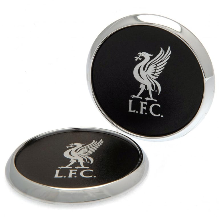 Liverpool FC 2pk Premium PU Coasters with Silver Liverbird & Polished Edge