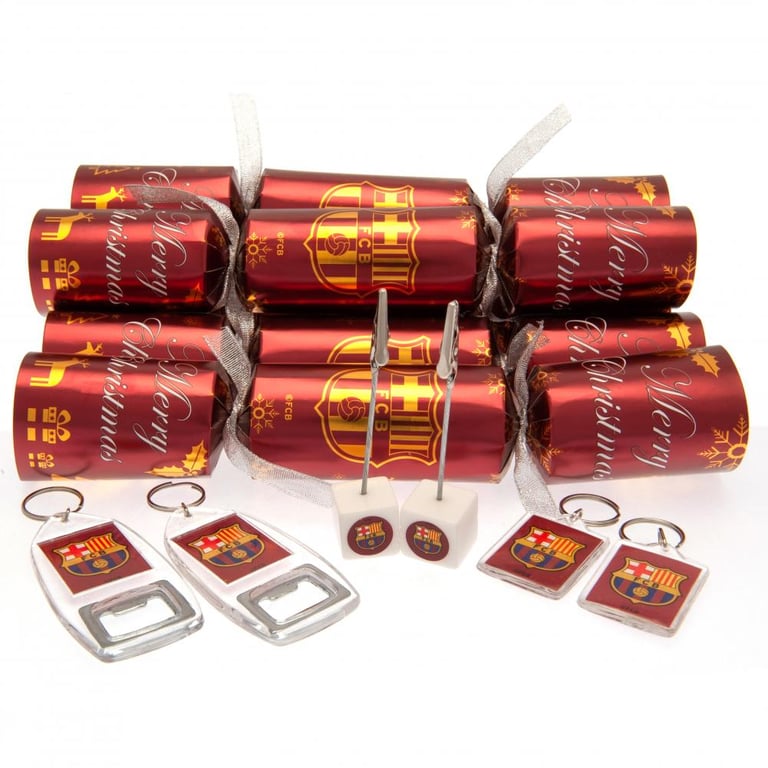 FC Barcelona Christmas Crackers - 6-Piece Set with Keyrings, Photo Clips & Bottle Openers