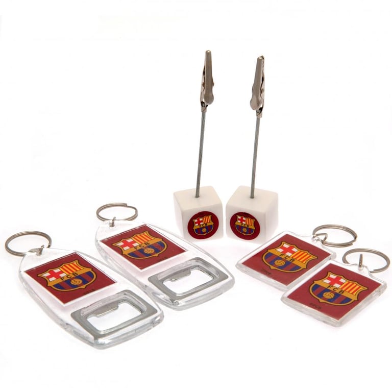 FC Barcelona Christmas Crackers - 6-Piece Set with Keyrings, Photo Clips & Bottle Openers