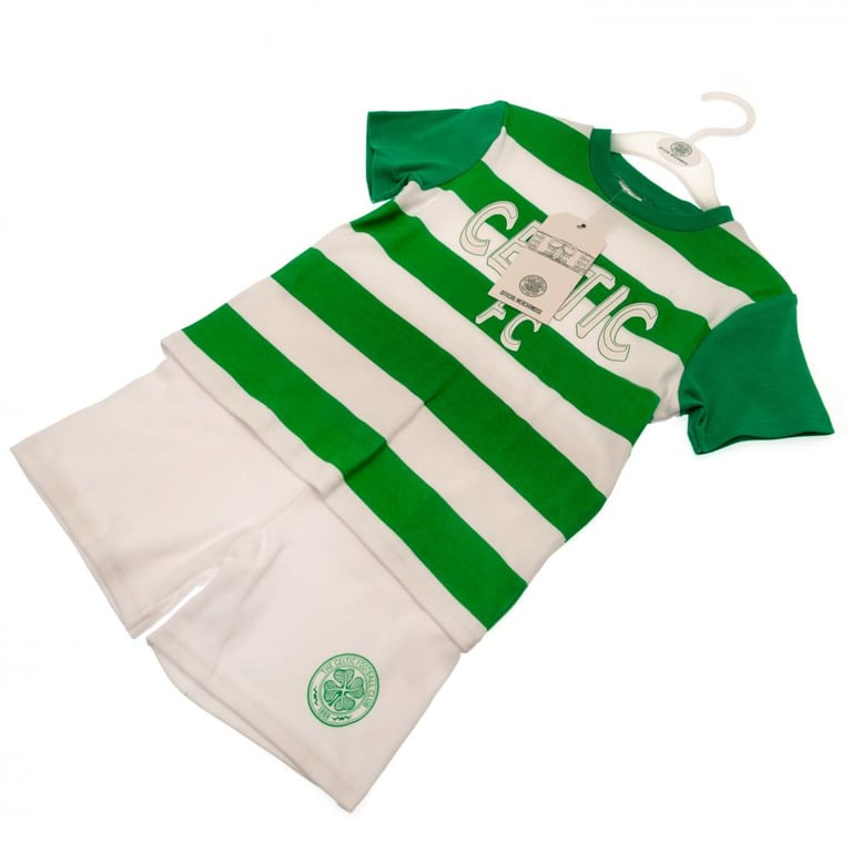 Celtic FC Classic Home Kit Set (18-23mths) - Green & White Hoops Cotton T-Shirt and Shorts