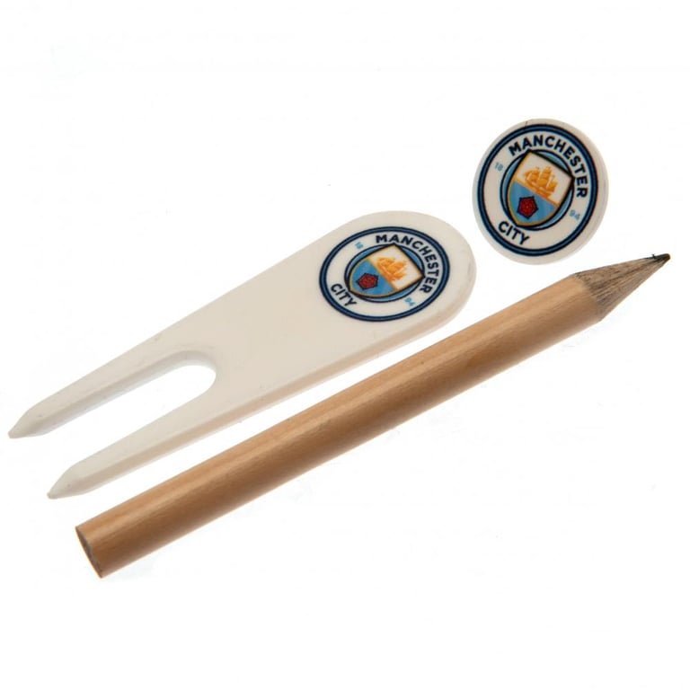 Manchester City FC Golf Essentials Kit - Divot Tool, Ball Marker & 10 Wooden Tees