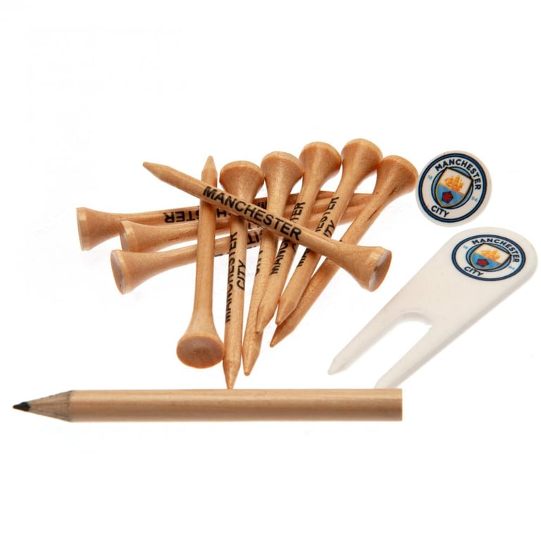 Manchester City FC Golf Essentials Kit - Divot Tool, Ball Marker & 10 Wooden Tees