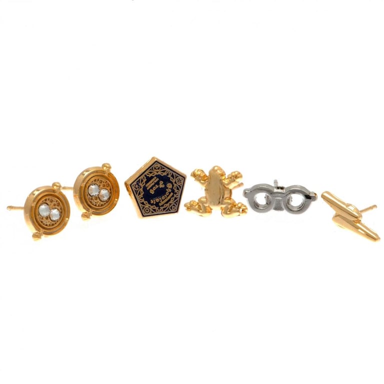 Harry Potter Gold Plated Earring Set - Time Turner & Chocolate Frog Studs