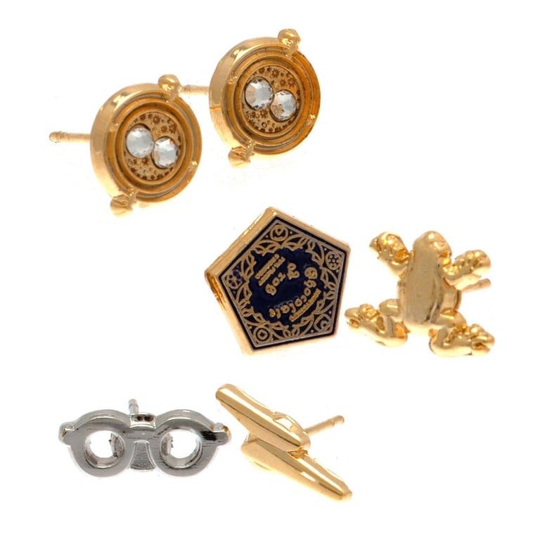 Harry Potter Gold Plated Earring Set - Time Turner & Chocolate Frog Studs