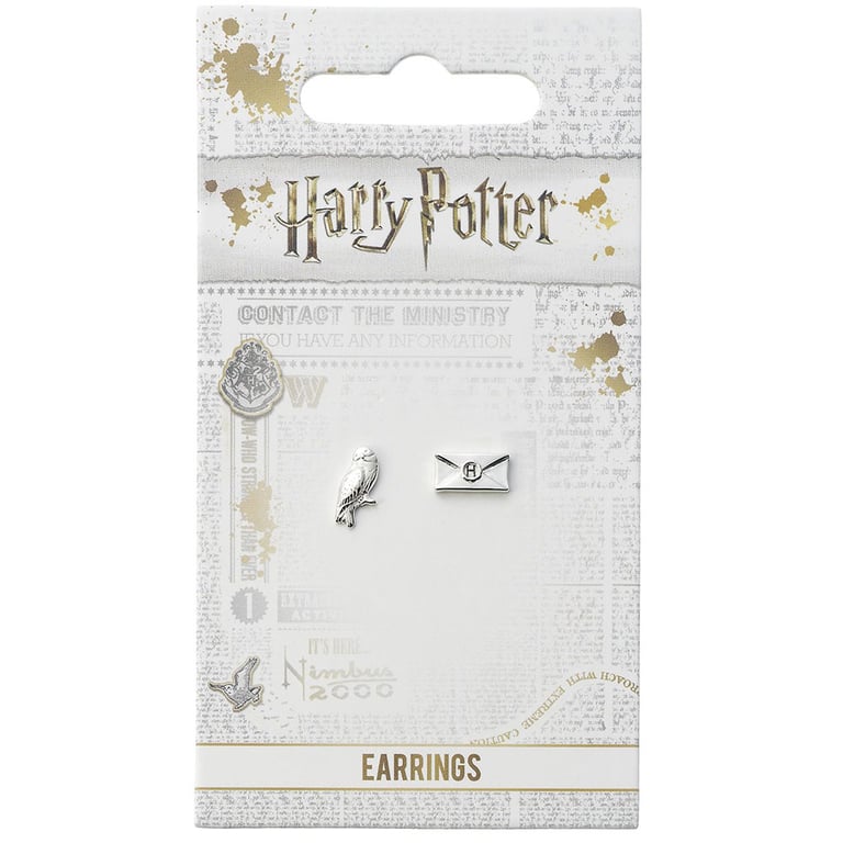 Harry Potter Silver Plated Hedwig Owl & Hogwarts Acceptance Letter Stud Earrings