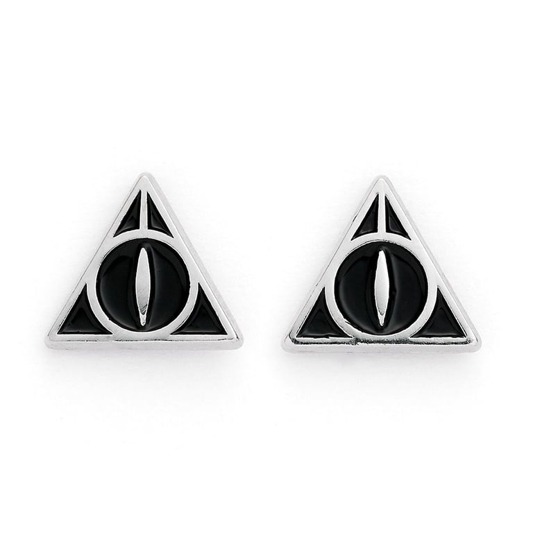 Harry Potter Silver Plated Earring Set - Deathly Hallows & Hogwarts Symbols Stud Earrings