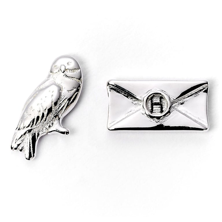 Harry Potter Silver Plated Earring Set - Deathly Hallows & Hogwarts Symbols Stud Earrings