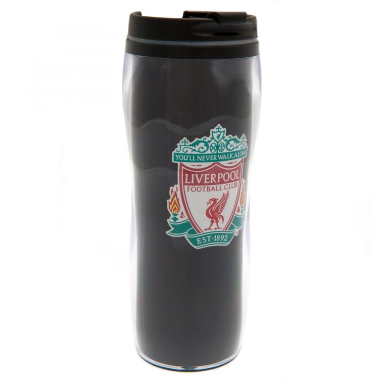 Liverpool FC Heat Changing Travel Mug - Liverpool Crest Design with You ll Never Walk Alone Repeat Pattern and Insulated Screw Top Lid